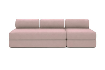 Canapé 4 places - 2 modules convertibles : Canapé 3 places + Fauteuil - Tissu lisse Rose