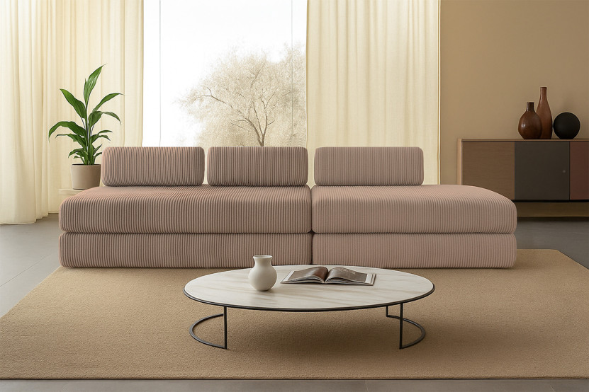 Canapé 5 places - 2 modules convertibles : Canapé 3 places + Canapé 2 places - Velours côtelé Taupe