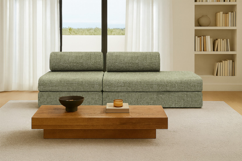 Canapé 3 places - 2 modules convertibles : Canapé 2 places + Fauteuil - Tissu tweed Vert