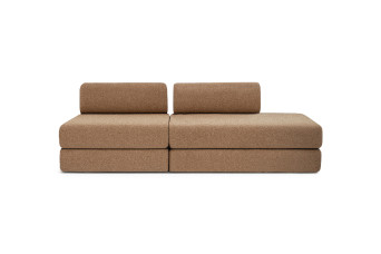 Canapé 3 places - 2 modules convertibles : Canapé 2 places + Fauteuil - Tissu tweed Marron