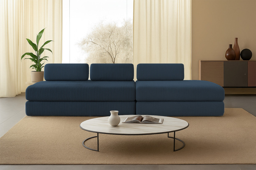 Canapé 5 places - 2 modules convertibles : Canapé 3 places + Canapé 2 places - Velours côtelé Bleu