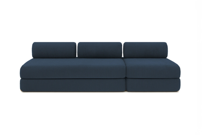 Canapé 4 places - 2 modules convertibles : Canapé 3 places + Fauteuil - Velours côtelé Bleu