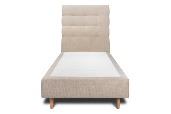 Lit 90x190 cm - Sommier tapissier H35 cm + tête de lit capitonnée - Tissu Toile natté Beige Brun