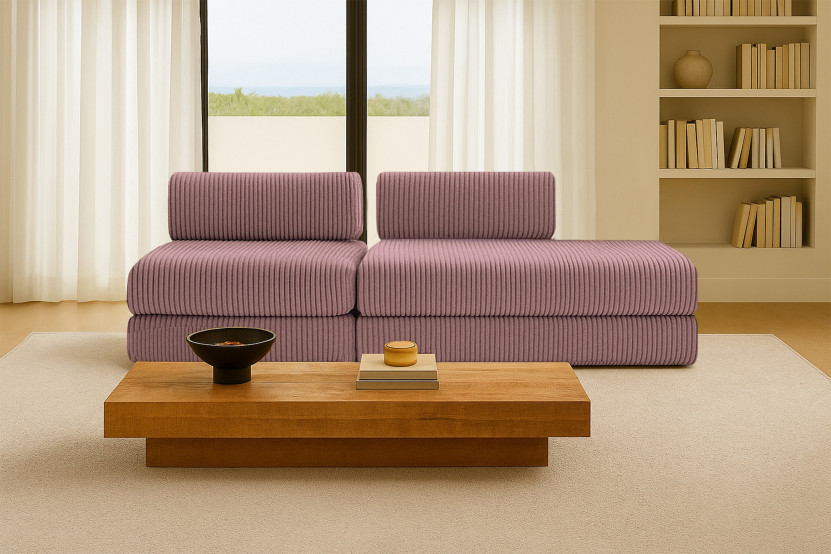 Canapé 3 places - 2 modules convertibles : Canapé 2 places + Fauteuil - Velours côtelé XL Rose