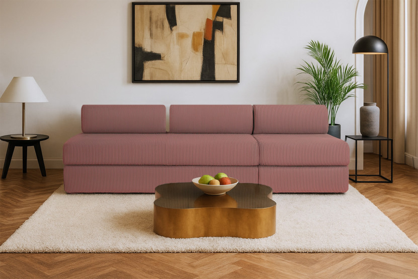 Canapé 4 places - 2 modules convertibles : Canapé 3 places + Fauteuil - Velours côtelé Rose