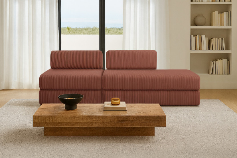 Canapé 3 places - 2 modules convertibles : Canapé 2 places + Fauteuil - Velours côtelé Terracotta