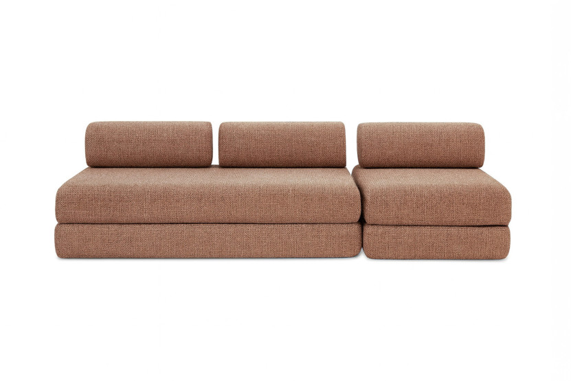 Canapé 4 places - 2 modules convertibles : Canapé 3 places + Fauteuil - Tissu tweed Rouge