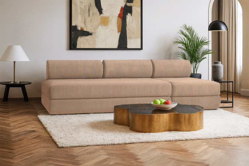 Canapé 4 places - 2 modules convertibles : Canapé 3 places + Fauteuil - Velours côtelé Taupe