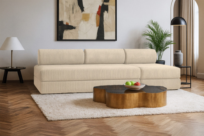 Canapé 4 places - 2 modules convertibles : Canapé 3 places + Fauteuil - Velours côtelé Beige