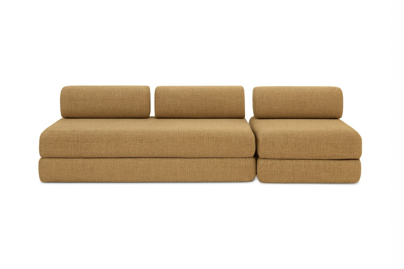 Canapé 4 places - 2 modules convertibles : Canapé 3 places + Fauteuil - Tissu tweed Jaune