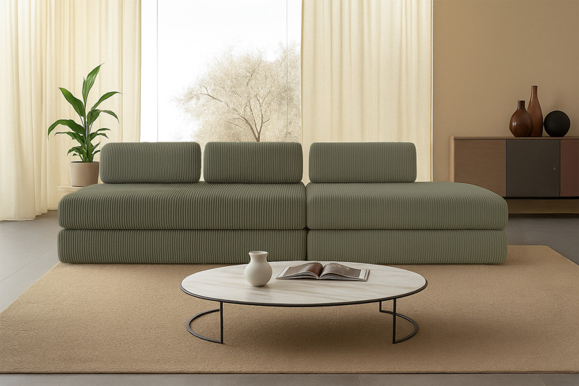 Canapé 5 places - 2 modules convertibles : Canapé 3 places + Canapé 2 places - Velours côtelé Vert