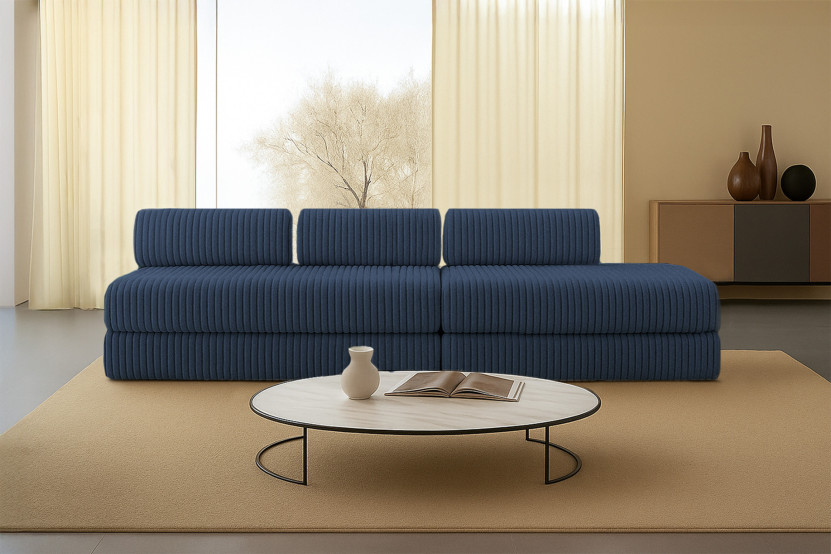 Canapé 5 places - 2 modules convertibles : Canapé 3 places + Canapé 2 places - Velours côtelé XL Bleu