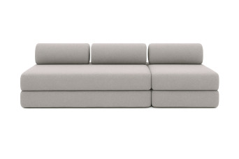 Canapé 4 places - 2 modules convertibles : Canapé 3 places + Fauteuil - Tissu lisse Gris clair