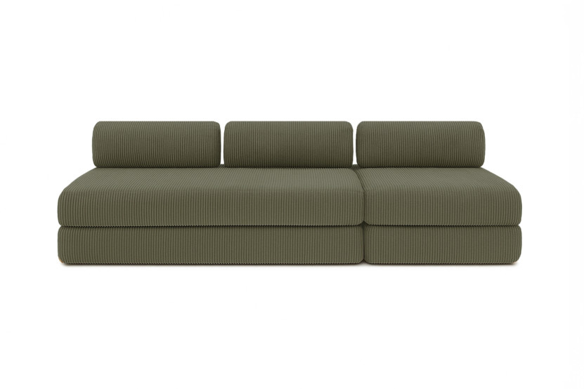 Canapé 4 places - 2 modules convertibles : Canapé 3 places + Fauteuil - Velours côtelé Vert