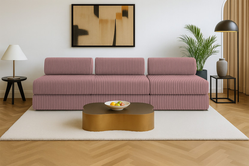 Canapé 4 places - 2 modules convertibles : Canapé 3 places + Fauteuil - Velours côtelé XL Rose