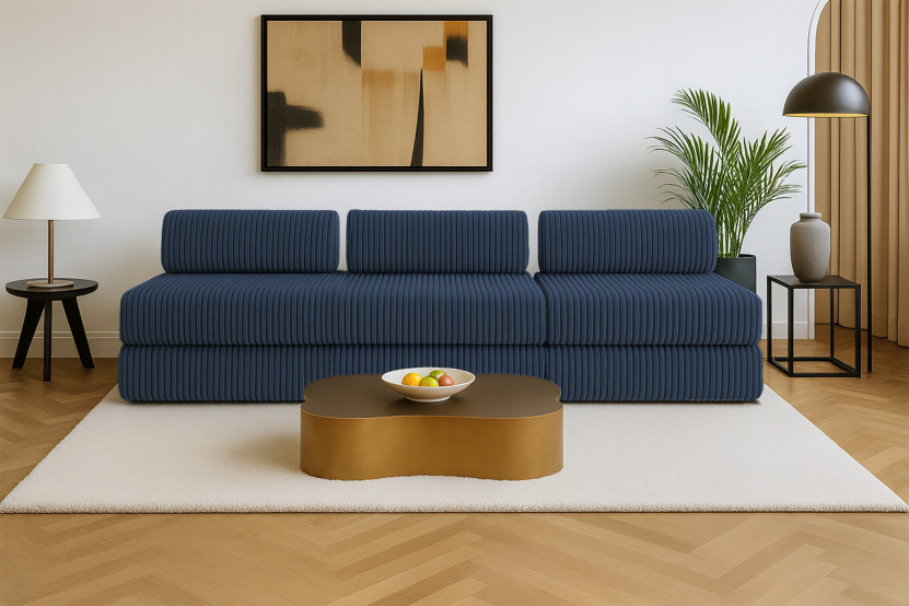 Canapé 4 places - 2 modules convertibles : Canapé 3 places + Fauteuil - Velours côtelé XL Bleu