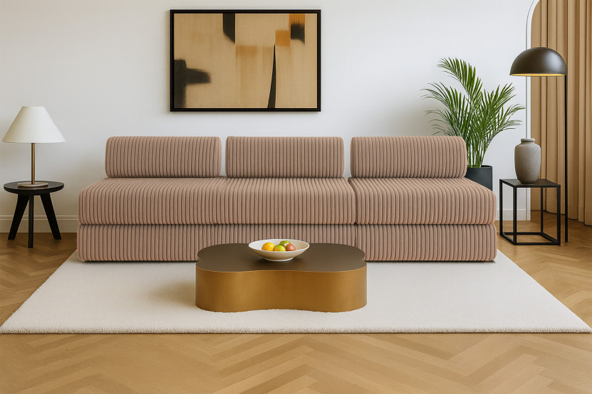 Canapé 4 places - 2 modules convertibles : Canapé 3 places + Fauteuil - Velours côtelé XL Marron