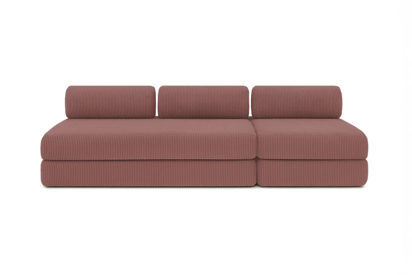 Canapé 4 places - 2 modules convertibles : Canapé 3 places + Fauteuil - Velours côtelé Rose