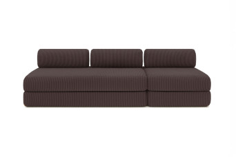 Canapé 4 places - 2 modules convertibles : Canapé 3 places + Fauteuil - Velours côtelé Marron