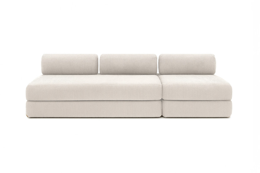 Canapé 4 places - 2 modules convertibles : Canapé 3 places + Fauteuil - Velours côtelé Blanc