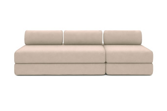 Canapé 4 places - 2 modules convertibles : Canapé 3 places + Fauteuil - Tissu lisse Beige