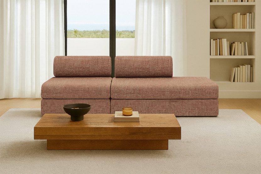 Canapé 3 places - 2 modules convertibles : Canapé 2 places + Fauteuil - Tissu tweed Rouge