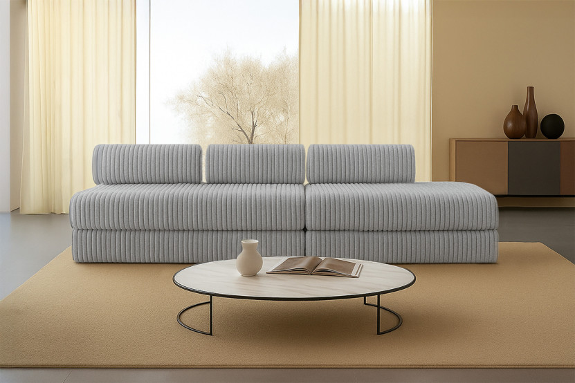 Canapé 5 places - 2 modules convertibles : Canapé 3 places + Canapé 2 places - Velours côtelé XL Gris clair