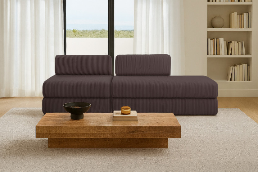 Canapé 3 places - 2 modules convertibles : Canapé 2 places + Fauteuil - Velours côtelé Marron