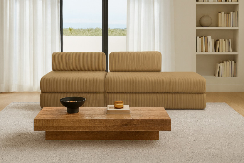 Canapé 3 places - 2 modules convertibles : Canapé 2 places + Fauteuil - Velours côtelé Jaune