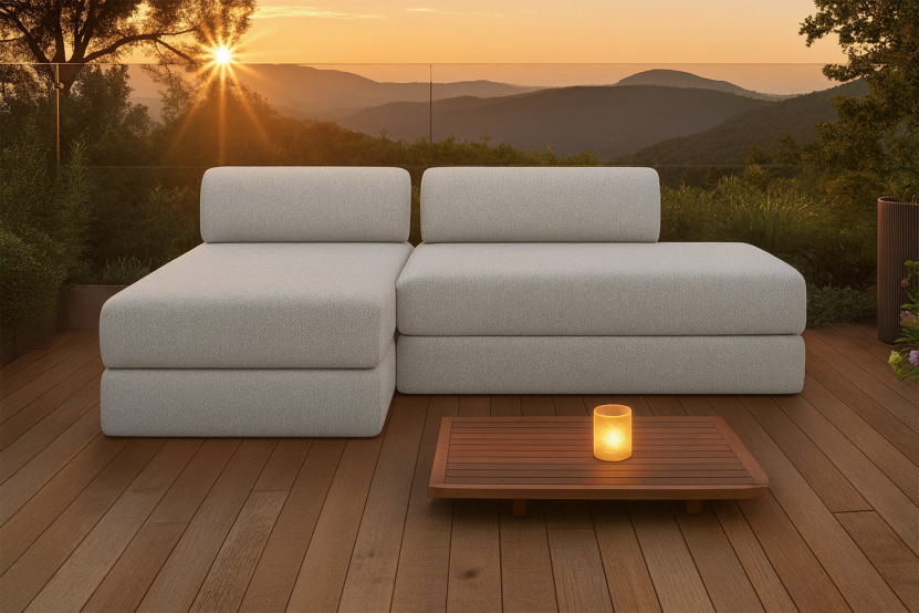 Canapé d'angle 5 places - 2 modules convertibles : Canapé 2 places + Méridienne - Tissu extérieur Gris