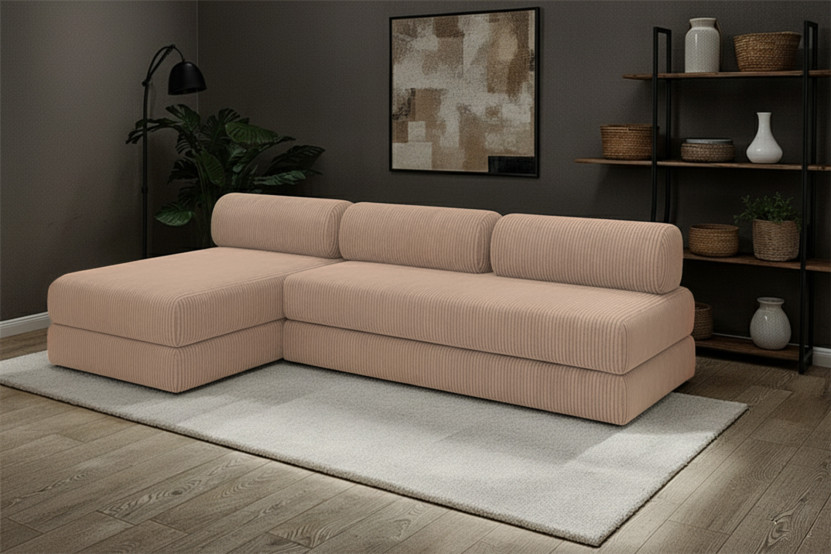 Canapé d'angle 6 places - 2 modules convertibles : Canapé 3 places + Méridienne - Velours côtelé Taupe