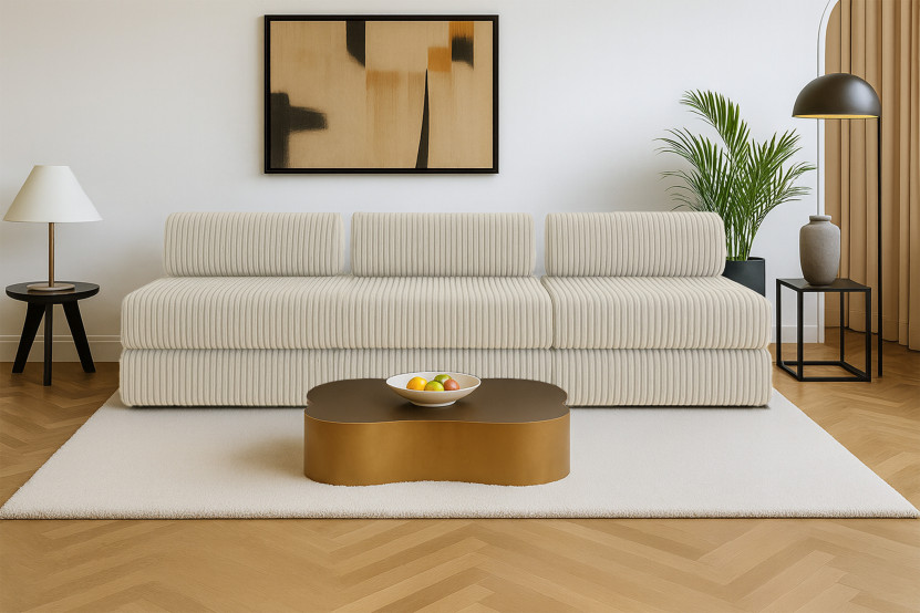 Canapé 4 places - 2 modules convertibles : Canapé 3 places + Fauteuil - Velours côtelé XL Beige