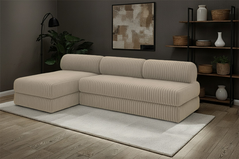 Canapé d'angle 6 places - 2 modules convertibles : Canapé 3 places + Méridienne - Velours côtelé XL Taupe