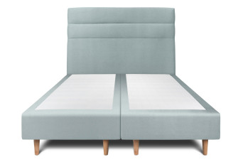 Lit 2x 90x200 cm - Sommier tapissier H35 cm + tête de lit à lignes - Tissu Velours Gris Bleuté