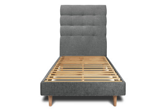 Lit 90x190 cm - Sommier à lattes H29 cm + tête de lit capitonnée - Tissu Toile natté Gris Anthracite