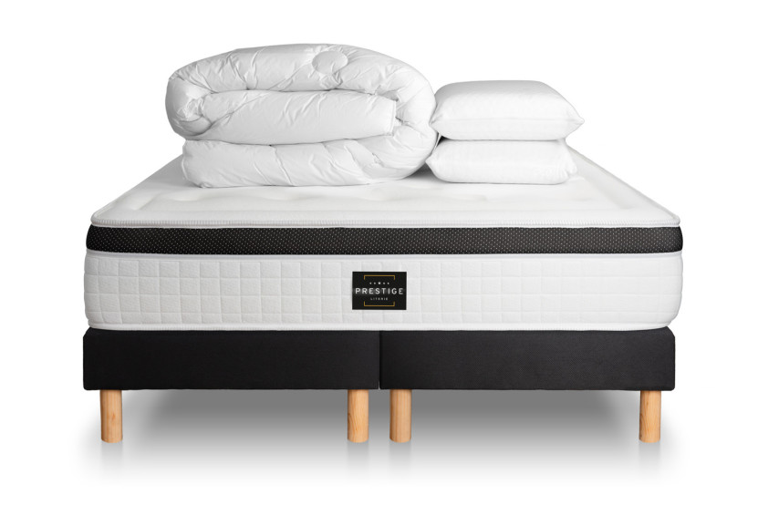 Pack lit complet 180x200 cm - Matelas + 2 Sommiers Noirs + 2 oreillers + Couette - Privilège