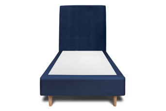 Lit 90x200 cm - Sommier tapissier H35 cm + tête de lit tapissée - Tissu Velours Bleu Océan