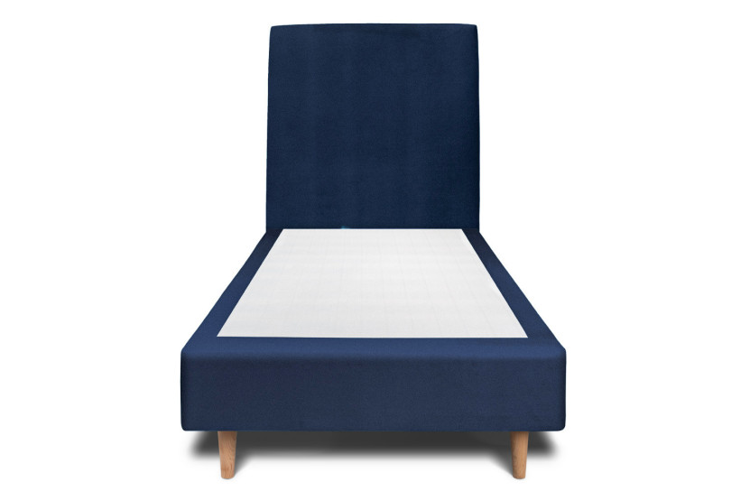 Lit 90x200 cm - Sommier tapissier H35 cm + tête de lit tapissée - Tissu Velours Bleu Océan