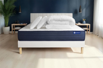 Pack lit complet 140x190 cm - Matelas + Sommier Blanc (en kit) + 2 oreillers + Couette - Actimemo Life