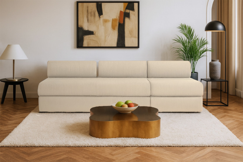 Canapé 4 places - 2 modules convertibles : Canapé 3 places + Fauteuil - Velours côtelé Beige