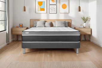 Ensemble Matelas Sommier 140x220 cm - Sommier Gris (en kit) - Vital Care