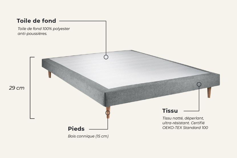 Ensemble Matelas Sommier 140x200 cm - Sommier Gris (déjà monté) - Windsor