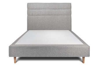 Lit 140x200 cm - Sommier tapissier H35 cm + tête de lit à lignes - Tissu Bouclette Gris