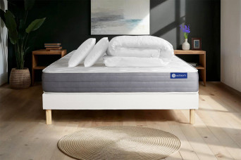 Pack lit complet 200x200 cm - Matelas + Sommier Blanc (en kit) + 2 oreillers + Couette - Actilatex Dream