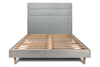 Lit 180x200 cm - Sommier à lattes H29 cm + tête de lit à lignes - Tissu Bouclette Gris