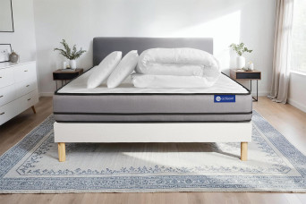 Pack lit complet 200x200 cm - Matelas + Sommier Blanc (en kit) + 2 oreillers + Couette - Actiflex Night