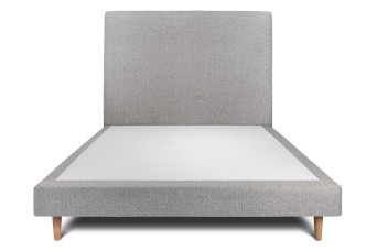 Lit 160x200 cm - Sommier tapissier H29 cm + tête de lit tapissée - Tissu Bouclette Gris