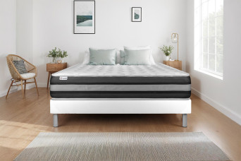 Ensemble Matelas Sommier 140x200 cm - Sommier Blanc (déjà monté) - Vitalspring Zen