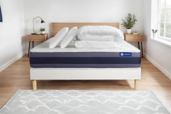 Pack lit complet 200x200 cm - Matelas + Sommier Blanc (en kit) + 2 oreillers + Couette - Actilatex Morpho