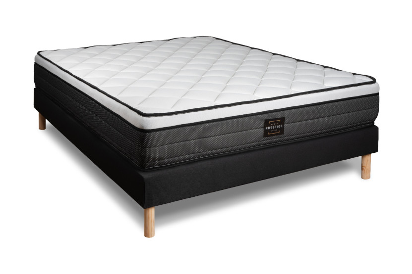 Pack lit complet 160x200 cm - Matelas + Sommier Noir + 2 oreillers + Couette - Suite